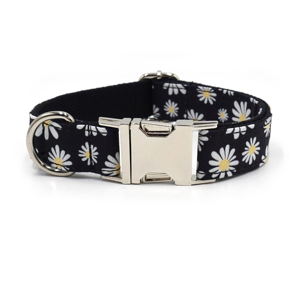 Pet Collar With Silver Buckle For Small Dogs Cotton Material Cute Flower Pattern Breathable Design