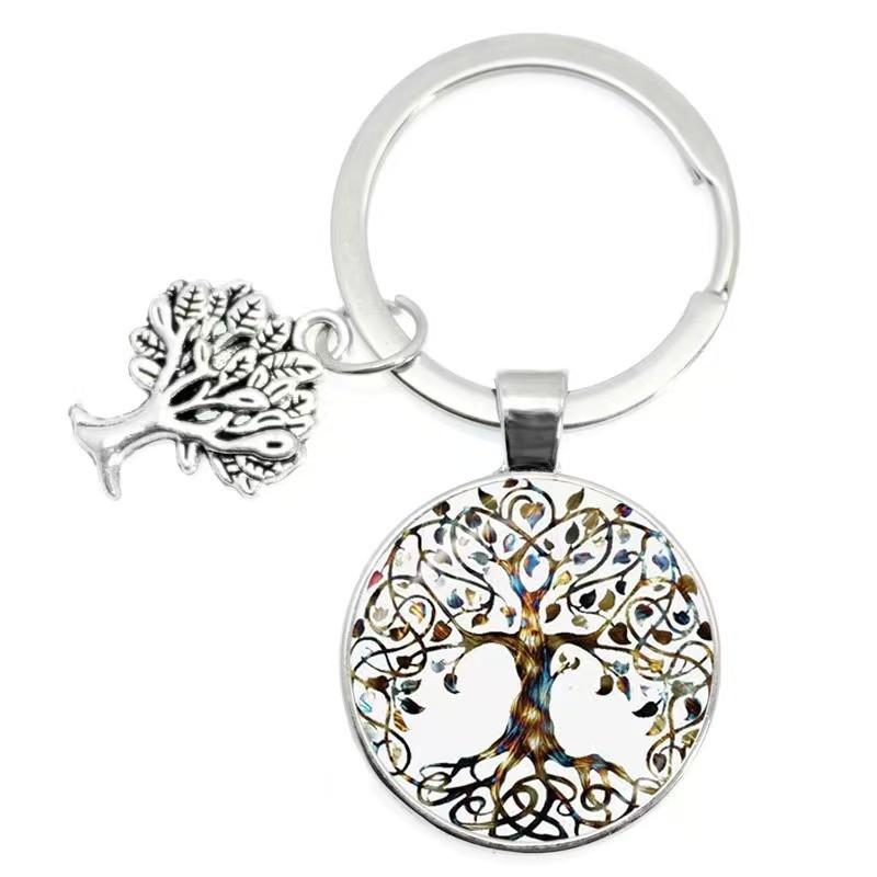 Tree Of Life Glass Keychain With Silver Alloy Accent For Everyday Use And Gift Ideas