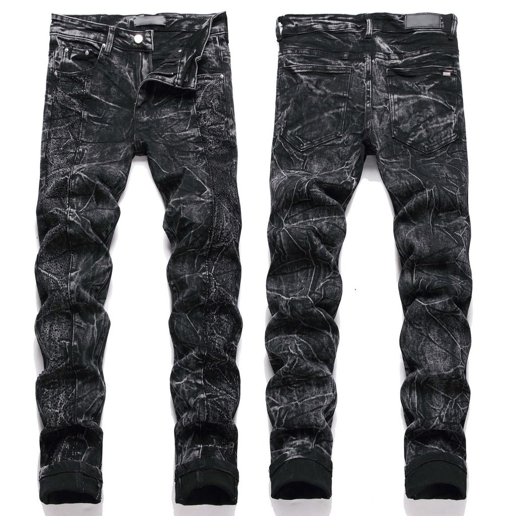 Denim Street Ungdom Trendy Jeans Broderte Hull Stretch Smal Ben Herrejeans