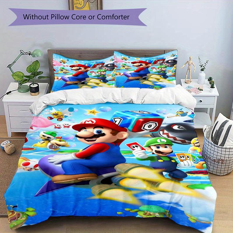 3pcs Super Mario Bros Quilt Cover Set (1 Quilt Cover + 2 Pillowcases Without Pillow Core), High-Definition Printing for Home and Dormitory.F086