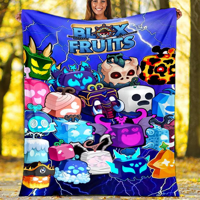 Coperta Stampata Tema Blox Fruits - Perfetta per Divano, Letto, Viaggio e Uso Esterno | Lavabile in Lavatrice, Accogliente e Durevole.