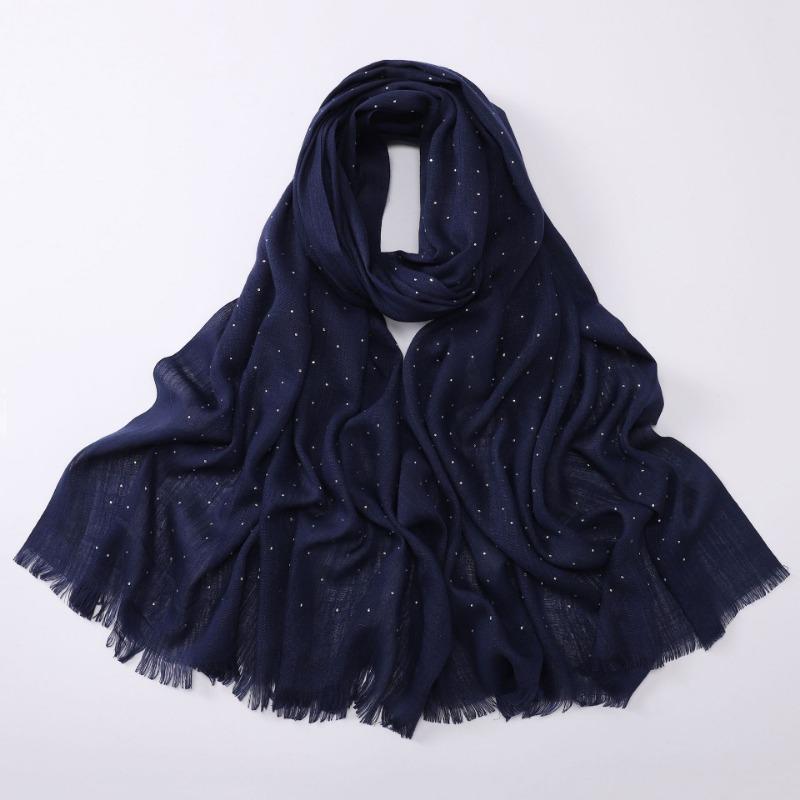 Soft Versatile Solid Bamboo Yarn Scarf With Star Rhinestone For Women