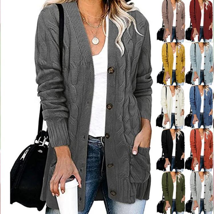 Women Solid Color Knit Cardigan Breasted Single Sweater Jacket Coat Casual