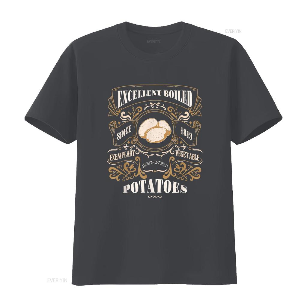 EXCELLENT BOILED POTATOES Pride Prejudice Jane Austen Meme T Shirt Vintage Washed Casual Slightly Stretched Designer Clothes
