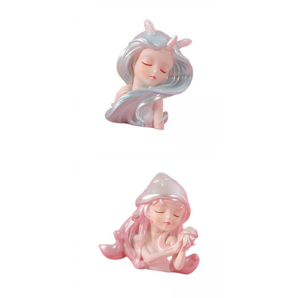 2pcs Cute Sea Girl Figurines Miniature Statue for Decoration Birthday Gift