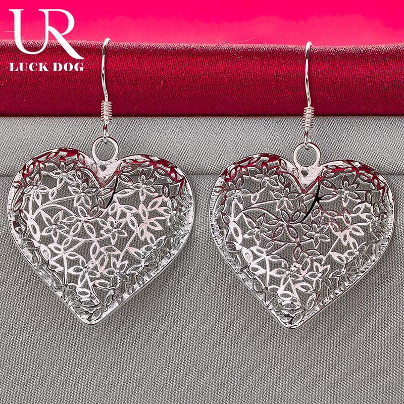 925 Sterling Silver Hollow Heart-shaped Flower Piercing Earrings Fashionable Wedding Jewelry