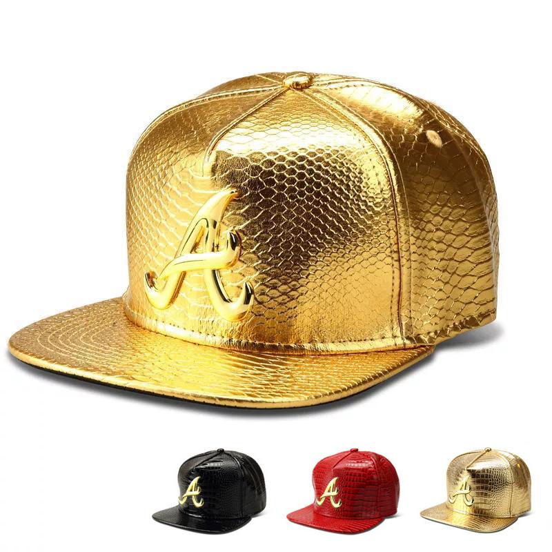 Trendy PU Crocodile Skin Hip Hop Cap For Men Women Rap Snap Back Cap Letter Flat Baseball Bonnet Homme Gold Dad Trucker Hat