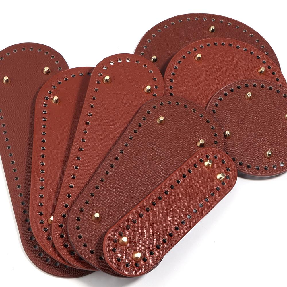 1pc Round Long Bottom For Knitted Bag PU Leather Bag Base Handmade Bottom With Holes Diy Crochet Bag Bottom Accessories