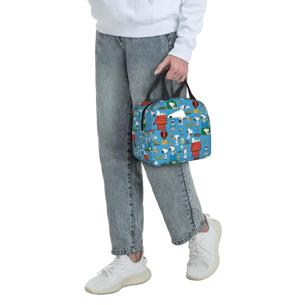 Custom S-Snoopies Thermal Insulated Lunch Bag Women Men Manga Portable Lunch Container for School Multifunction Food Box