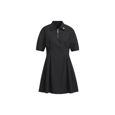Lotso Bear Co-branded Collection Pure Color Sporty Polo Guler Rochie cu mânecă scurtă Rochie pentru femei Negru IP4022