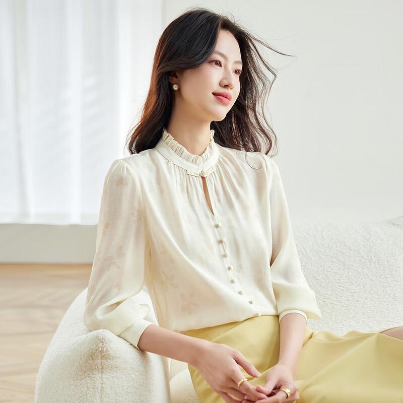

CARBAMMI New Chinese Style Disc Button Floral Long Sleeve Blouse M