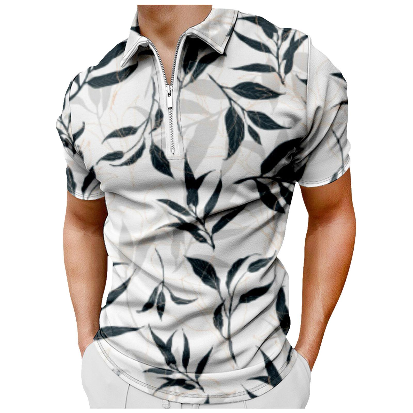 

Гавайский стиль с коротким рукавом на молнии Модная футболка Мужской кардиган Лето M белый