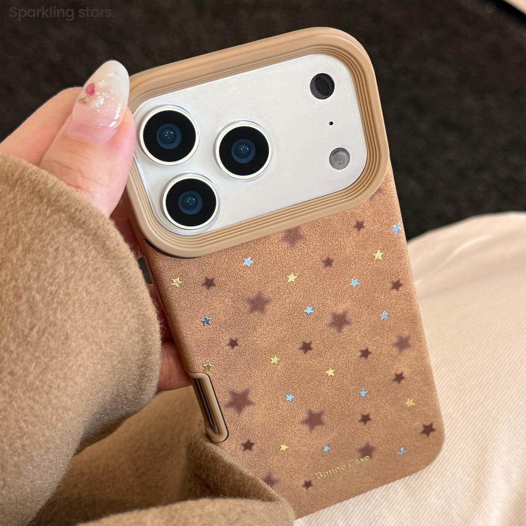 Gilt Stars Are Suitable for Iphone17promax Apple 16 Mobile Phone Case 15 Autumn and Winter Retro Brown 13 Leather 11 Soft Shell