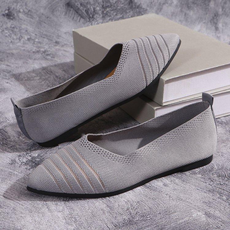 Outer Size Large Size Flying Woven Women's Shoes New Light Mouth Striped Flat Bottom European and American Style Single Shoes Flat Bottom Women's