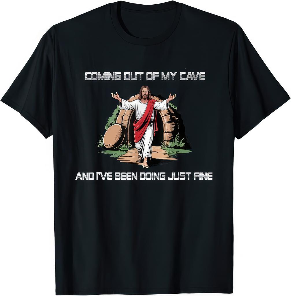 Jesus Coming Out Of My Cave Funny Christian Humor Graphic T Shirt