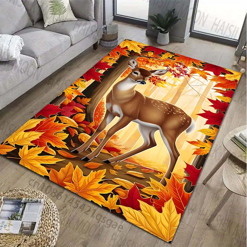 Autumn Maple Leaves Deer Printed Carpet for Living Room Bedroom Bedside Bathroom Floor Mat Area Rugged Sofa Mat Home Decor