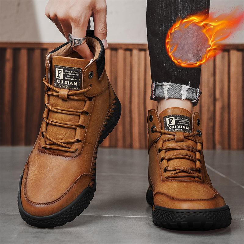 Pánská retro volnočasová obuv Podzim/Zima Hovězí štípenka Pánské boty Pohodlné motocyklové boty Zimní boty