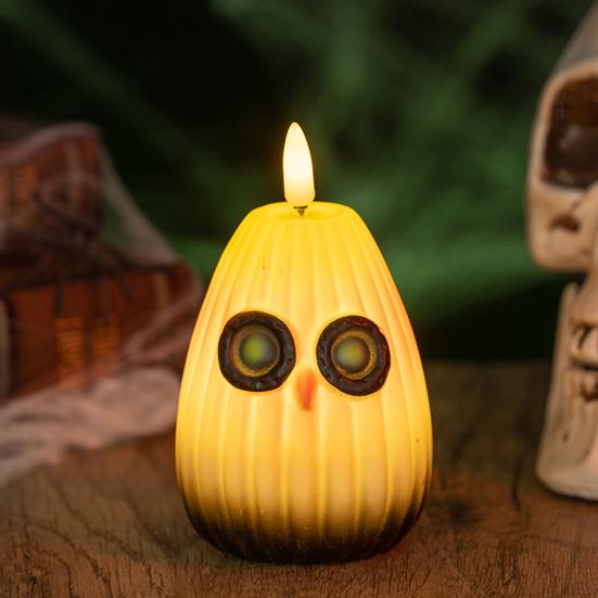 Autumn Owl Flameless Candle LED Night Light Battery Operated Flickering Candle Light Halloween Christmas Home Decor
