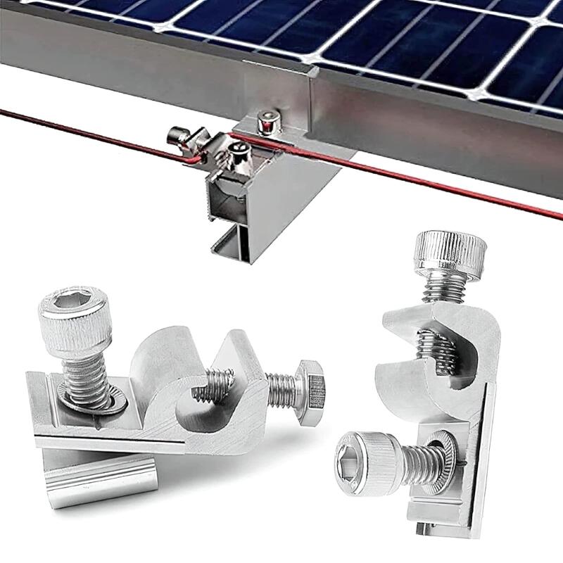 Pack of 4 Aluminum Solar Grounding Clamps  with Adjustable Screws & Strong  Design Easy To Use for Photovoltaic Panel