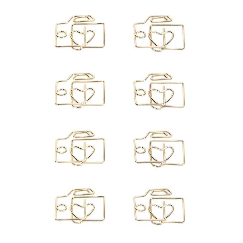 100pcs Paper Clips Prevent Slip Camera Shaped Decorative Metal Small Bookmark Paperclips for Paper Document Gold