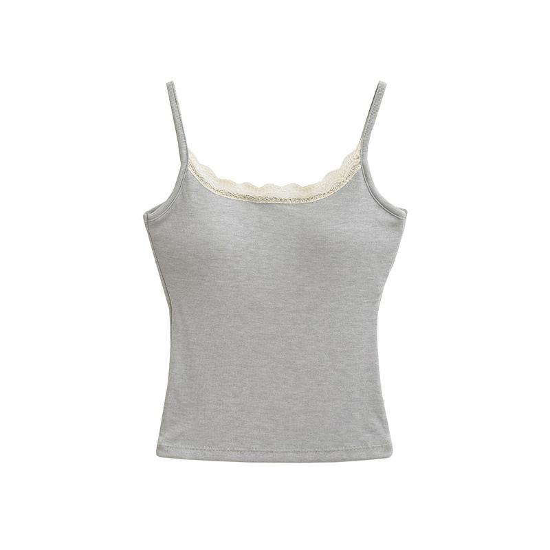 

Pure desire style girl lace splicing sling vest girl sexy outer wear slim fit short primer with chest pad tube top M світло-сірого кольору