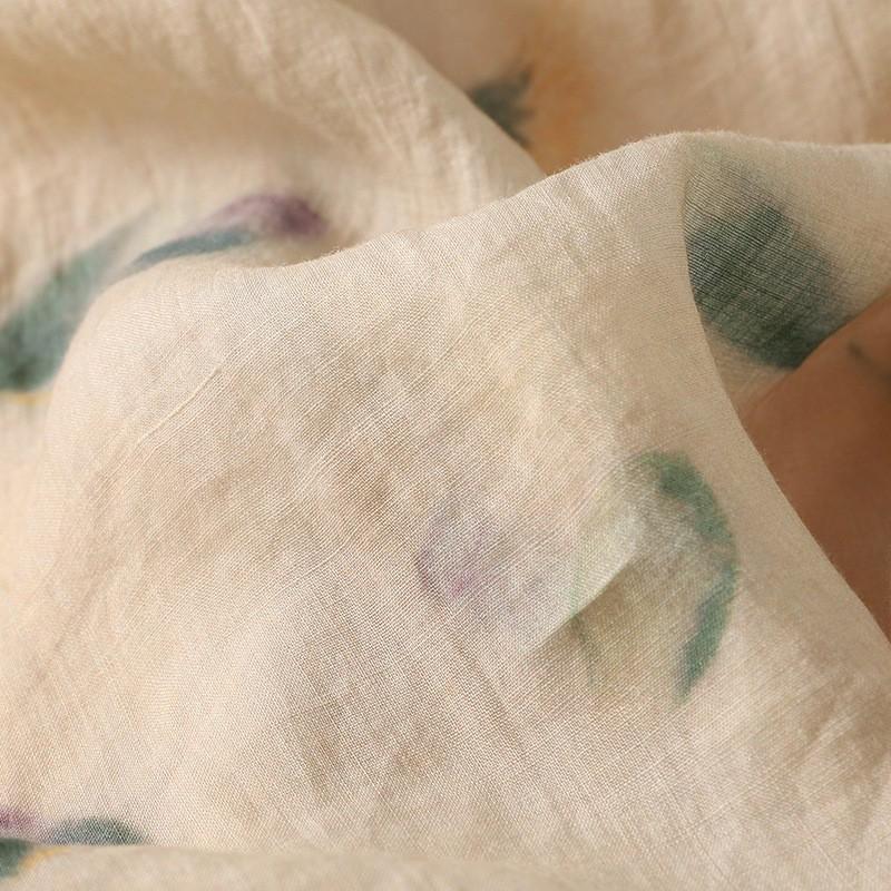 Rochie Midi Imprimată cu Decolteu în V din Bumbac și In - Stil Casual, Larg și Subțietor, Colecția Primăvară/Vară 2025