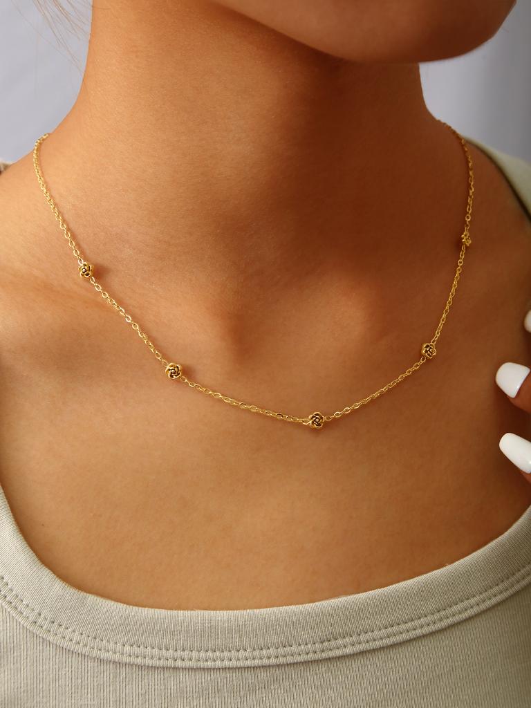 Fashion Simple Light Luxury Exquisite Temperament Senior Sense Of Stainless Steel Plated 18K Gold Rose Necklace Women'S Zircon