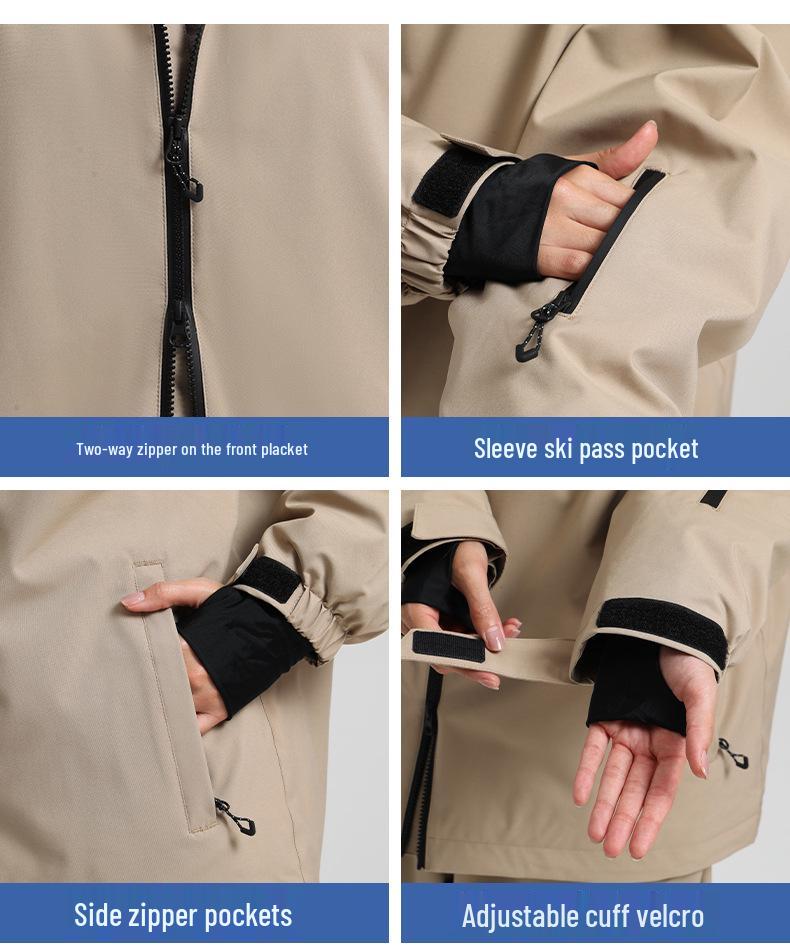 2526 Ski Suit: Men's & Women's Solid Color, Windproof, Waterproof, Breathable Snowboard Workwear, Couple's Professional Ski Gear.