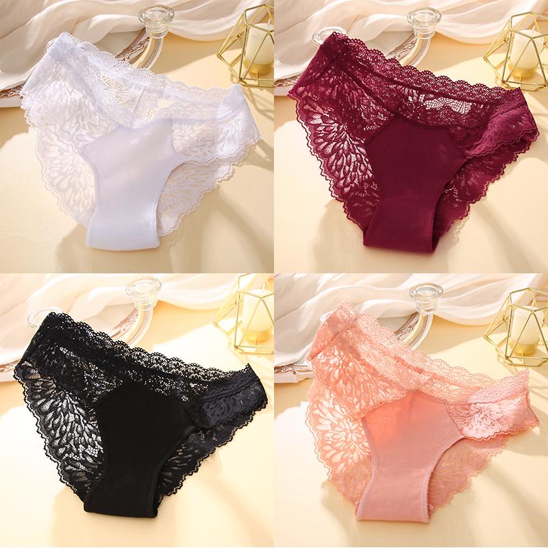 4 Stück/Set Sexy Perspektive Damen Rücken Spitze Höschen Patchwork Unterhosen Ausgehöhlte Dessous Unterwäsche Bequeme Slips
