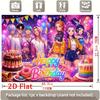 2D Flat Party Backdrop Banner - Anime Style Character with Happy Birthday Glitter Text, Polyester Photo Background for Birthday, Stage & Cafe Decor