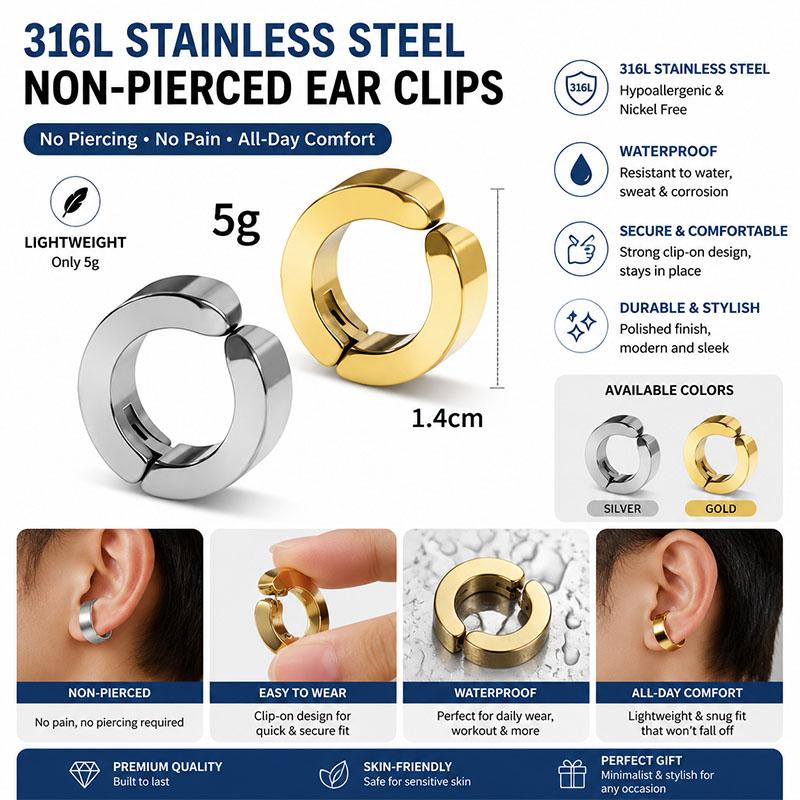 Punk Blue Cartilage Ear Clip Set 1Pair, Stainless Steel Anime Themed No Hole Earrings For Cosplay Costume Accessories
