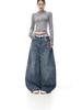 Unisex Retro Denim Wide-Leg Jeans – Trendy, Loose, Distressed Floor-Length Silhouette for Autumn
