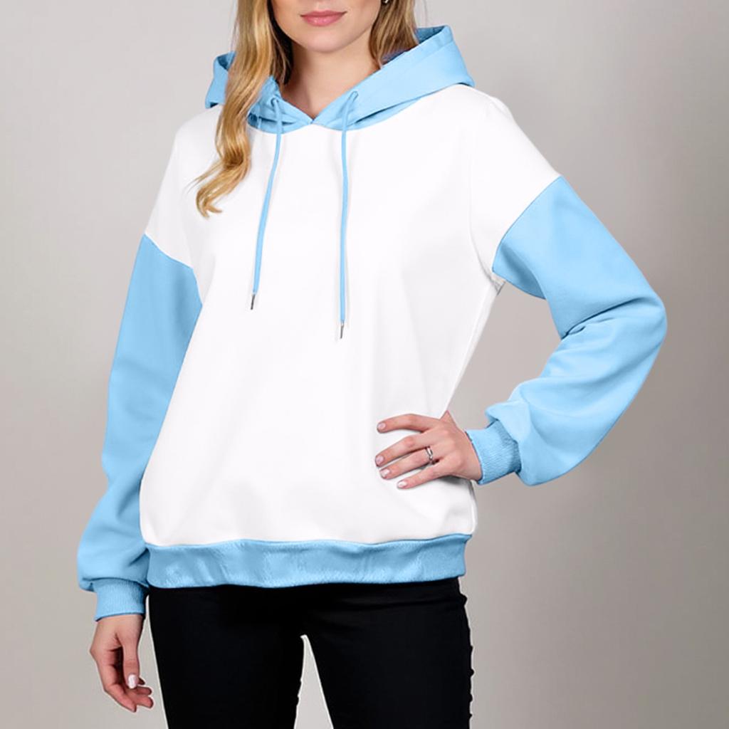 Women's Fashionable Color Blocked Long Sleeved Hooded Pullover Sweatshirt Top