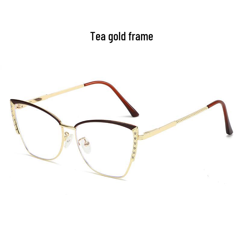 Retro Rhinestone Cat-eye Anti-Blue Light Glasses: Fashionable Color-changing Metal Frames