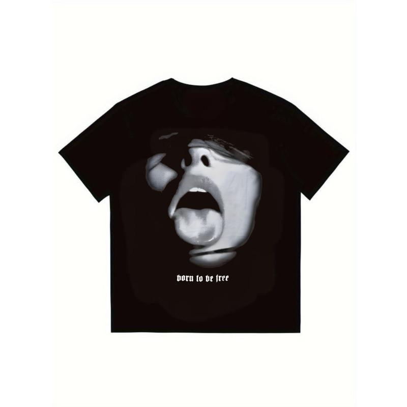 

Men s Black T-Shirt With Screaming Face Graphic And Born To Be Free Text Casual Streetwear Fashion Top For Everyday Wear S