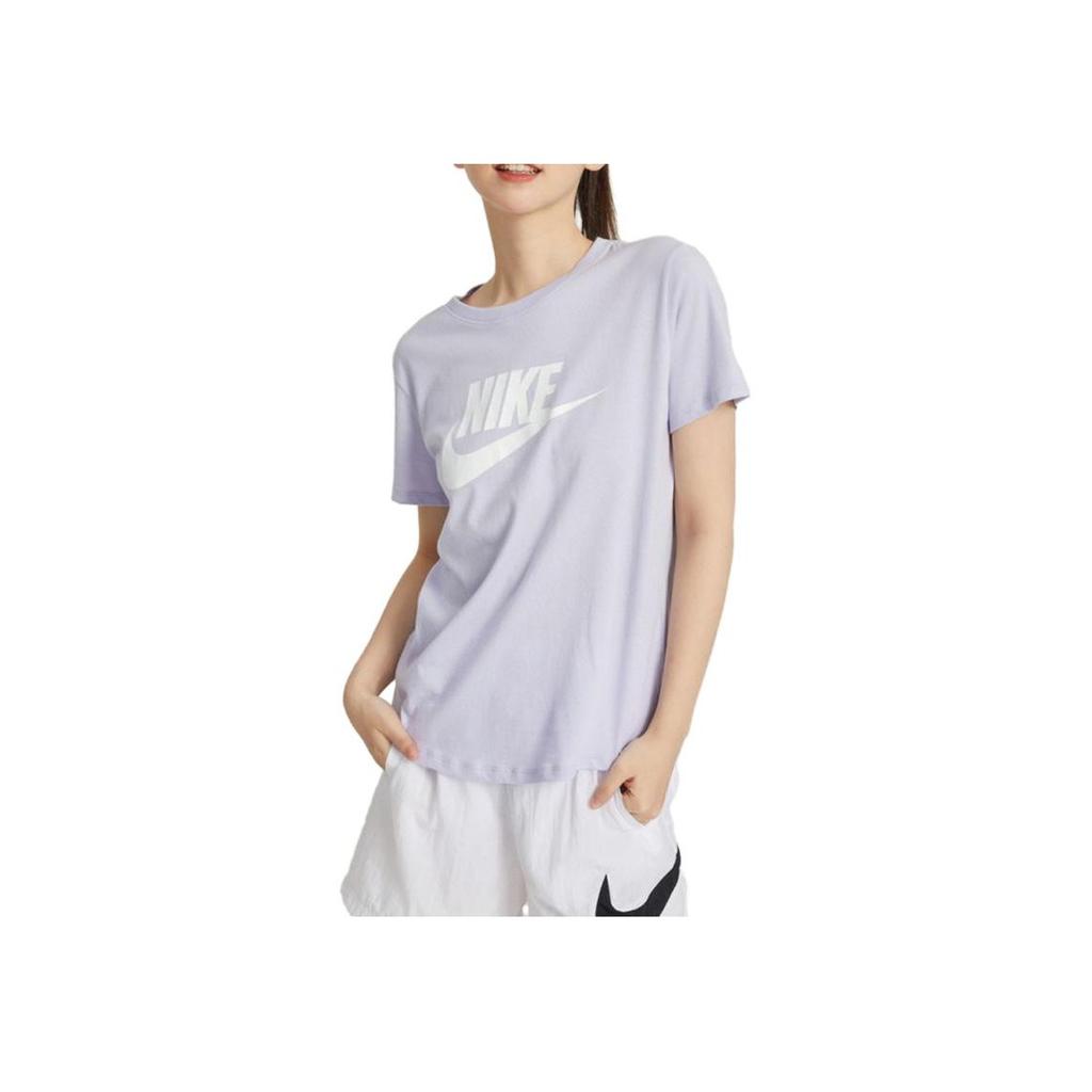 New Nike Sportswear Essentials Women'ss Retro Logo Print Crewneck T-Shirt Purple DX7907-536