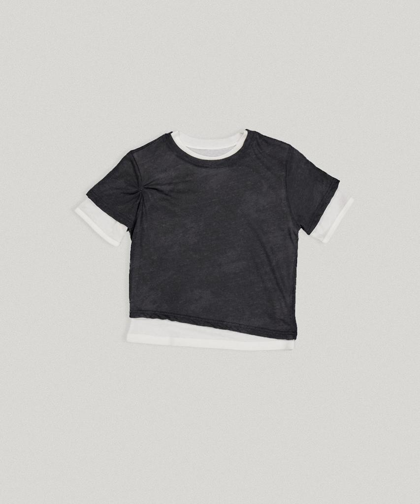 DOUBLE SEEN Layered Crop Short Sleeve Tee_ Charcoal
