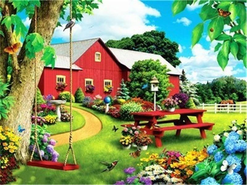 

Наборы для алмазной живописи, пейзажные стразы, 5D Алмазная вышивка, вышивка крестом, дом, мозаика, вышивка крестом, ремесло Full Round 20x25CM