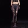 Pantaloni a Tubo Sexy da Donna Trasparenti Lucidi Olio Collant Modellanti Body Elastico Cavallo Aperto Leggings a Pacco Fianchi Traforati
