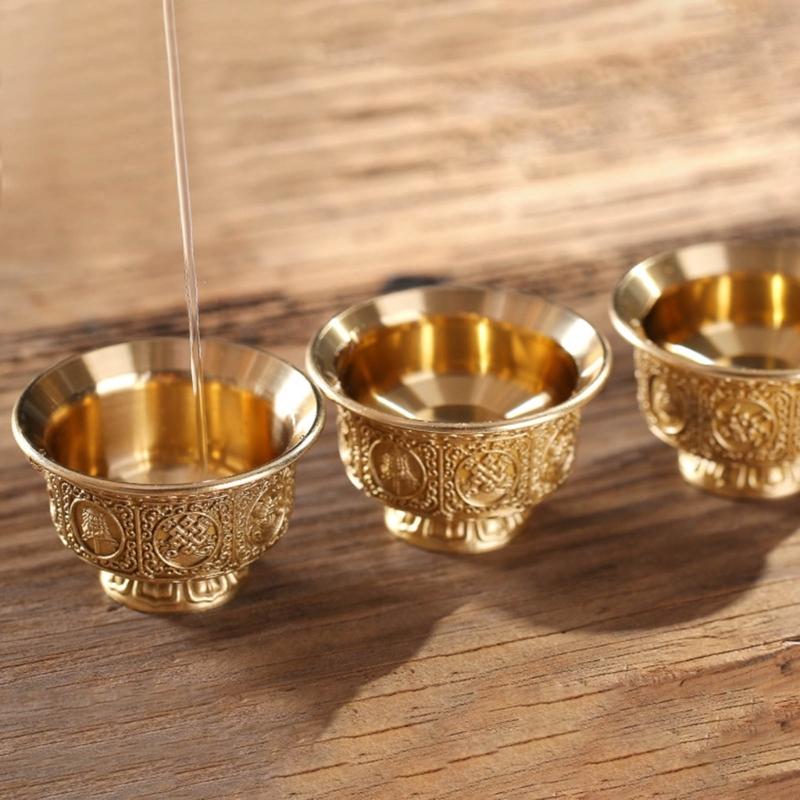 Cultural Tibetan Eight Auspicious Symbols Offering Cup Holy Water Bowl for Devotional Use Spiritual Home Decoration
