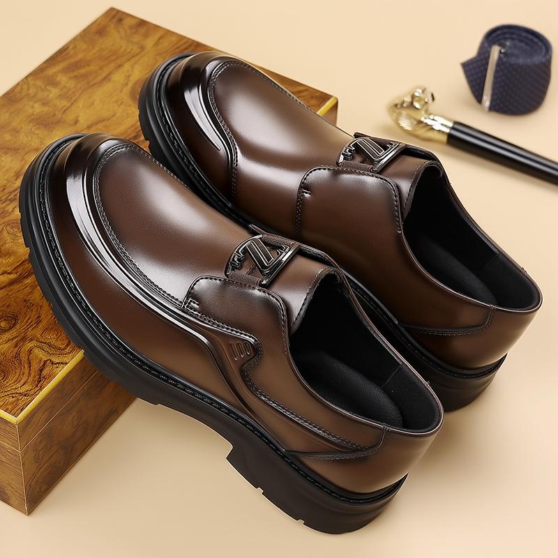 Fashion Round Toe Leather Loafers Men Classic Trend Man Casual Shoes Casual Leather Mle Oxford Shoes Thick Bottom Walking Shoes Slip-On