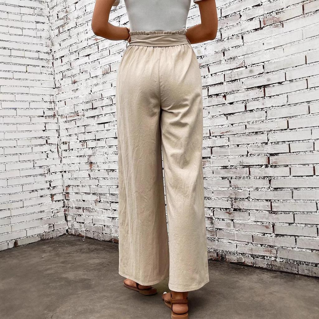 Cotton Pants High Waist Adjustable Knotted Commuter Wide Leg Trousers Casual Trousers Drape Trousers Women's Summer