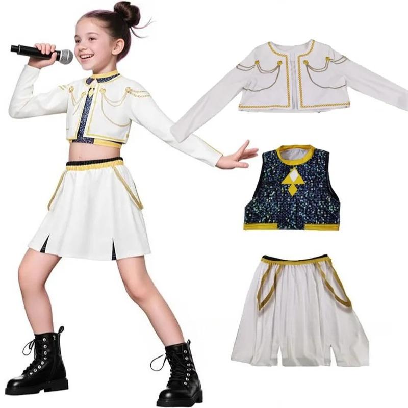 Kids Girls Kpop Demon Hunters Cosplay Costume Rumi Zoey Mira Uniform Suit for Halloween Performance Party Roleplay Outfits