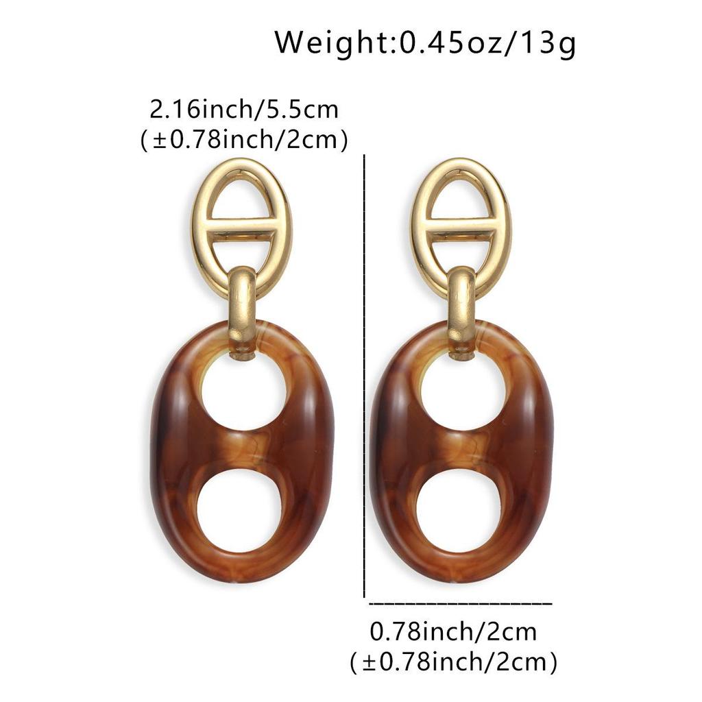 Amber Resin Pig Nose Buckle Dangle Earrings for Women - Retro 304 Stainless Steel Design