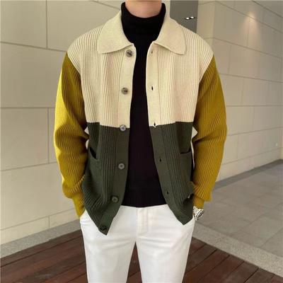 New Autumn and Winter Knitted Cardigans for Men, Korean Fashion, Versatile, Casual, Contrasting Colors, Loose Jackets and Tops, Trendy