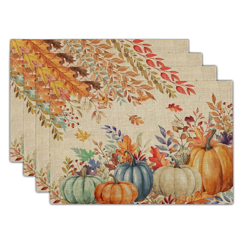 Sunflower Placemats Set of 4 18x12 Inch Summer Fruit Black and White Buffalo Plaid Linen Place Mats Wipeable Yellow Floral Table Mat