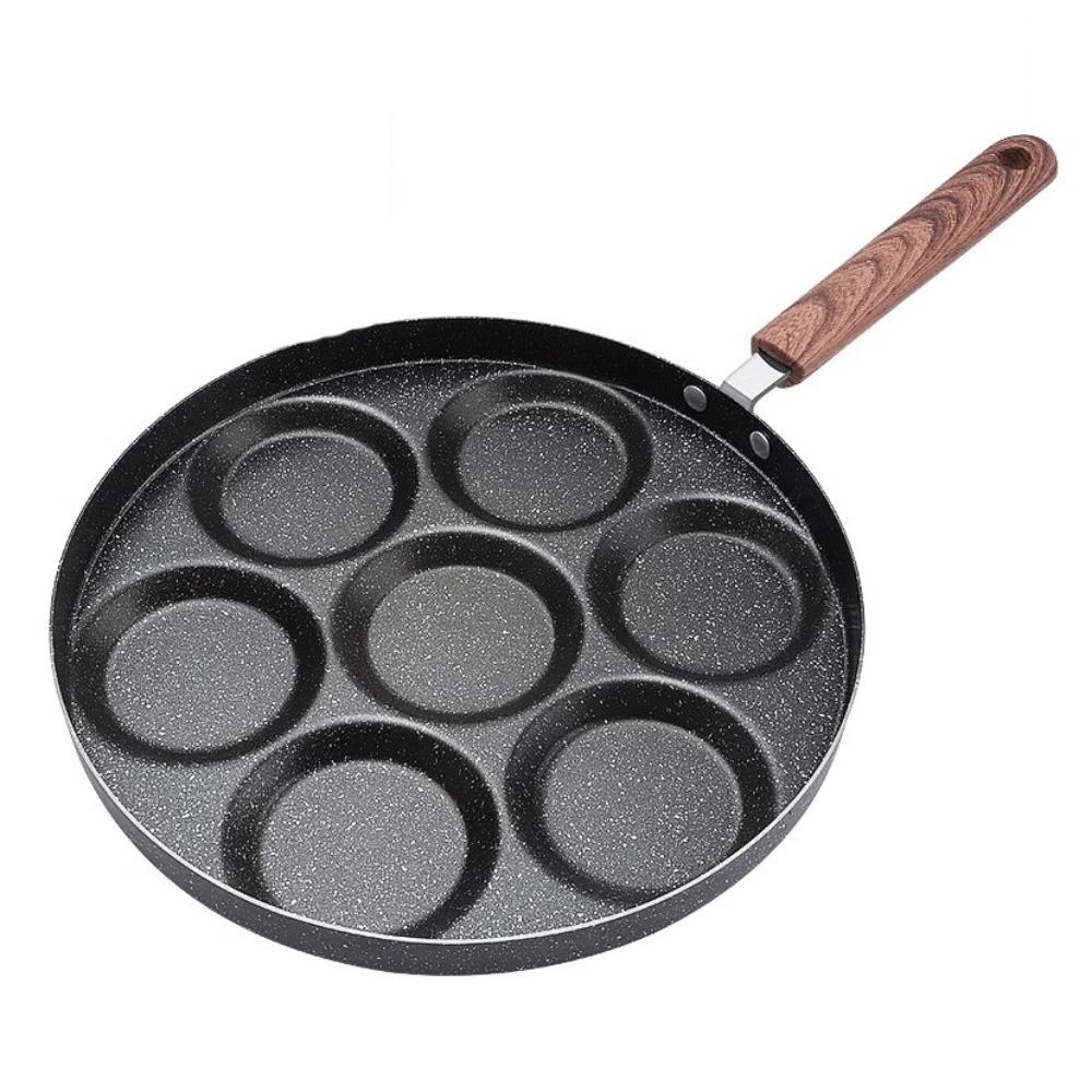 Wood Grain Handle Egg Frying Pan Round Egg Cooker Durable Breakfast Egg Pan Restaurant