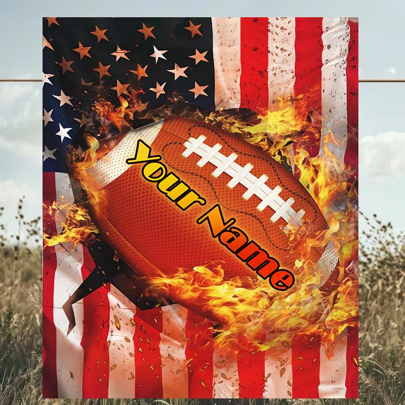 1PC Custom Name American Football Firework outdooor Flannel blankets Patterns Throw Blanket All-Season Soft Gift for Couch, Bed, Camping gifts