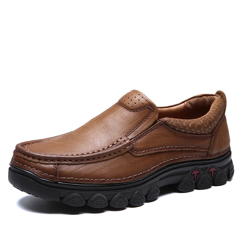 

Весенне-осенняя новая мужская обувь из кожи первого слоя, мужская британская деловая повседневная кожаная обувь, низкие, на мягкой подошве, уличная мужская 44 хаки