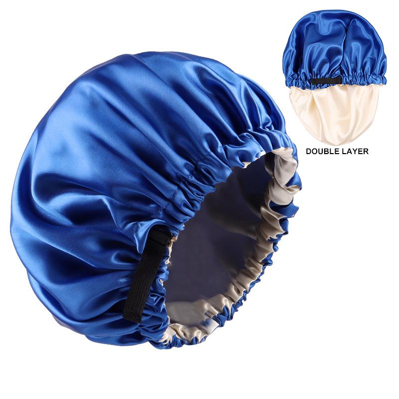 Double Layer Color Ding Sleeping Cap Invisible Adjustable Buckle Solid Color Double-sided Wearable Shower Cap Elastic Hair Cap